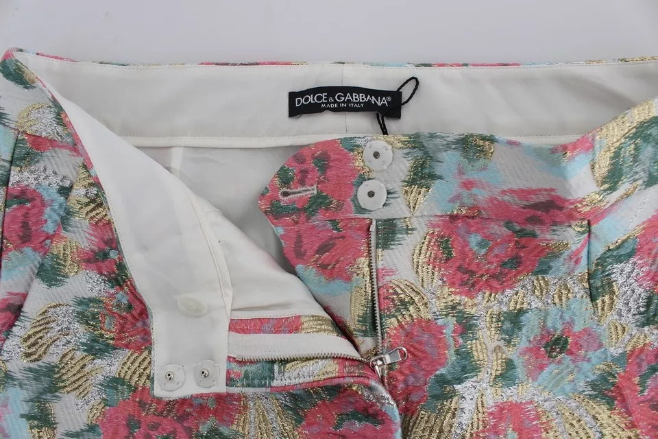 Dolce &amp; Gabbana White Pink Floral Brocade Pants
