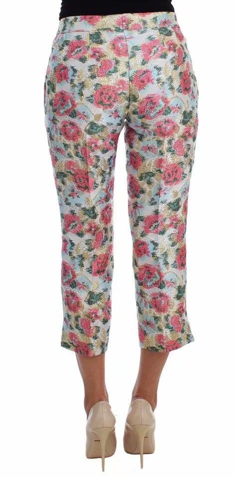 Dolce &amp; Gabbana White Pink Floral Brocade Pants