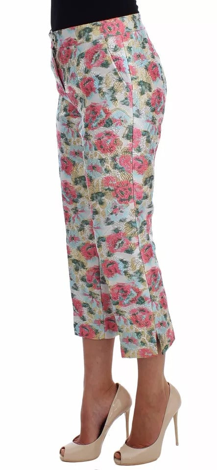 Dolce &amp; Gabbana White Pink Floral Brocade Pants