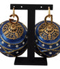 Dolce &amp; Gabbana Gold Brass Blue Christmas Ball Crystal Hook Jewelry Earrings
