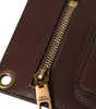 Dolce & Gabbana Brown Calf Leather Zip Logo Shoulder Neck Strap Wallet