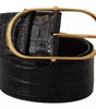 Dolce & Gabbana Black Wide Embossed Leather Gold Metal Buckle Belt