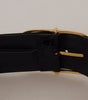 Dolce & Gabbana Black Wide Embossed Leather Gold Metal Buckle Belt