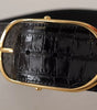 Dolce & Gabbana Black Wide Embossed Leather Gold Metal Buckle Belt