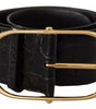 Dolce & Gabbana Black Wide Embossed Leather Gold Metal Buckle Belt