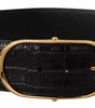 Dolce & Gabbana Black Wide Embossed Leather Gold Metal Buckle Belt