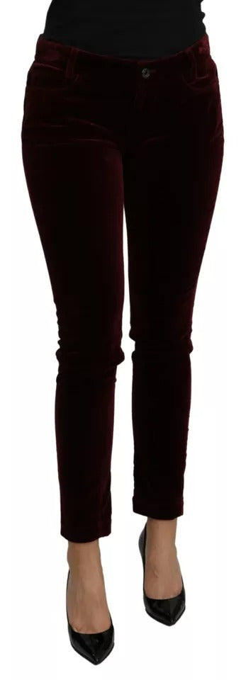 Dolce &amp; Gabbana Bordeaux Velvet Stretch Slim Fit Pants