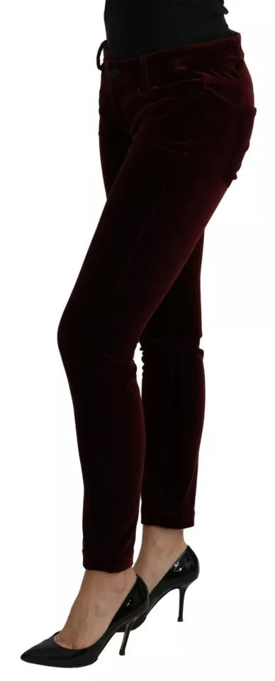 Dolce &amp; Gabbana Bordeaux Velvet Stretch Slim Fit Pants