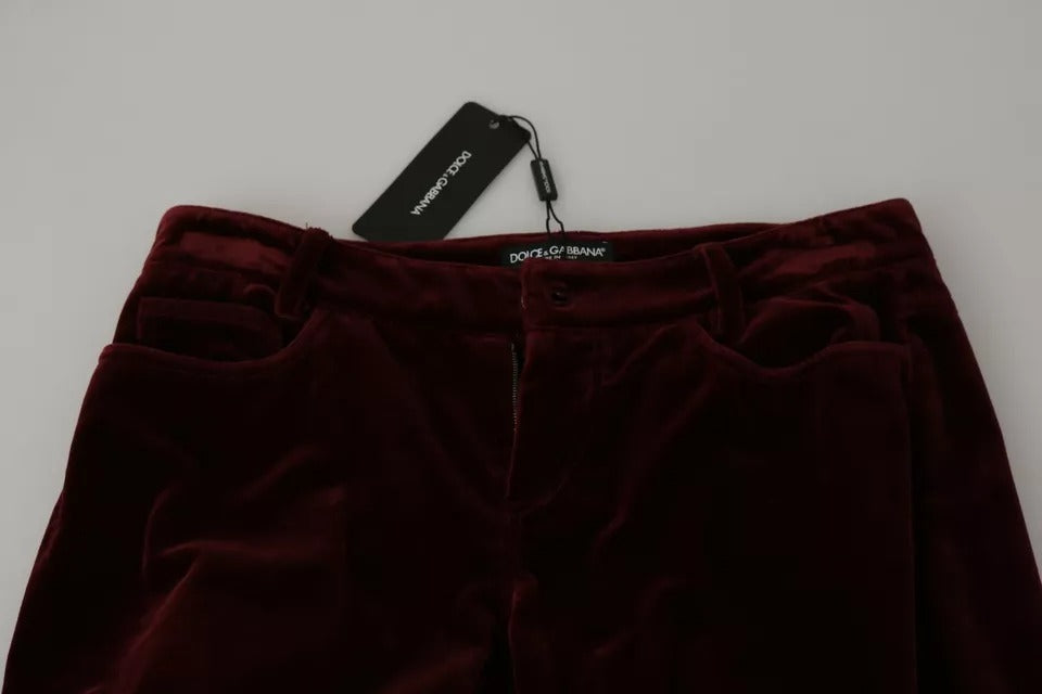 Dolce &amp; Gabbana Bordeaux Velvet Stretch Slim Fit Pants