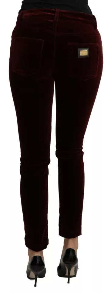Dolce &amp; Gabbana Bordeaux Velvet Stretch Slim Fit Pants