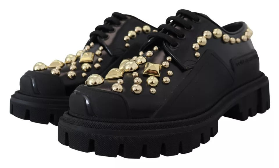 Dolce &amp; Gabbana Black Leather Trekking Derby Embellished Shoes