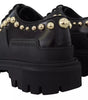 Dolce &amp; Gabbana Black Leather Trekking Derby Embellished Shoes
