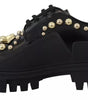 Dolce &amp; Gabbana Black Leather Trekking Derby Embellished Shoes