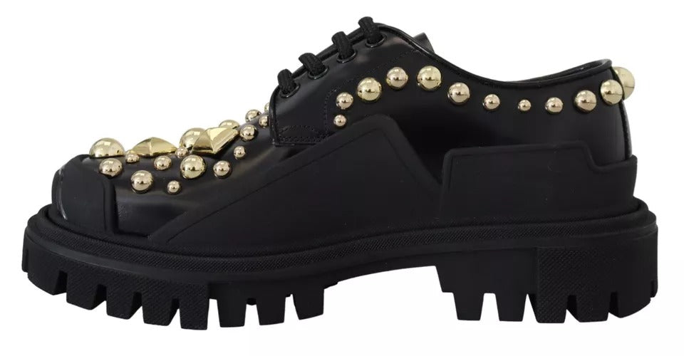 Dolce &amp; Gabbana Black Leather Trekking Derby Embellished Shoes