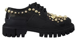 Dolce &amp; Gabbana Black Leather Trekking Derby Embellished Shoes