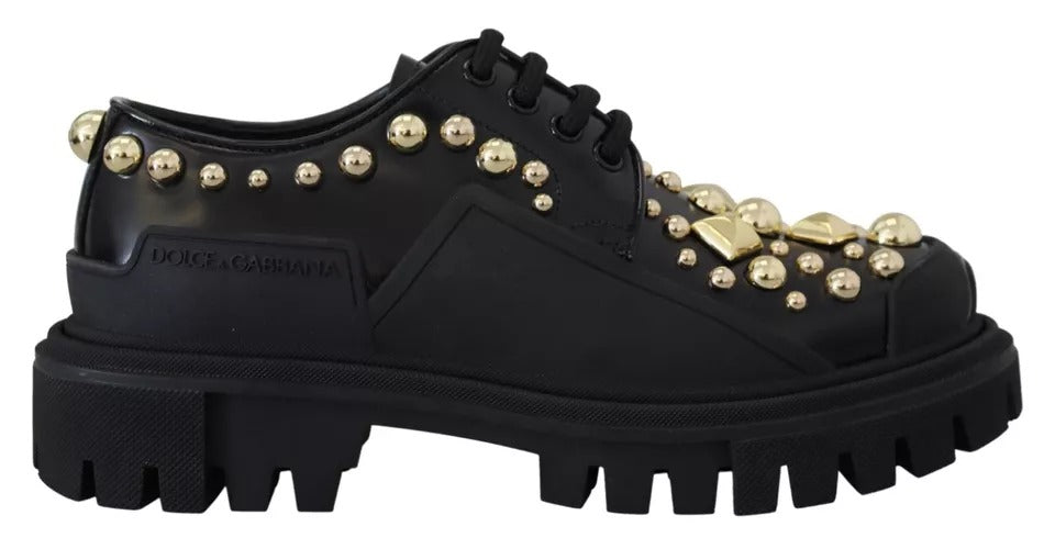 Dolce &amp; Gabbana Black Leather Trekking Derby Embellished Shoes