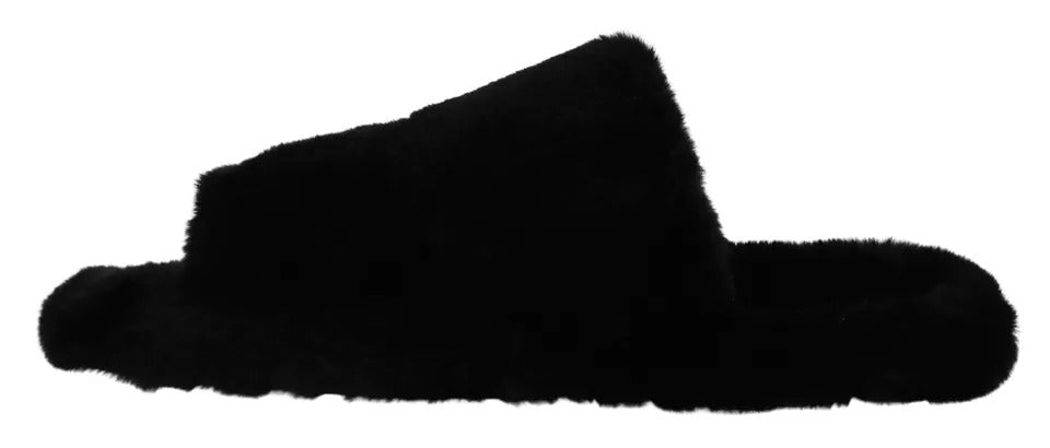 Sandales plates en fausse fourrure de polyester noir Dolce &amp; Gabbana pour homme