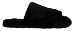 Dolce &amp; Gabbana Black Polyester Faux Fur Mens Flats Sandals Shoes