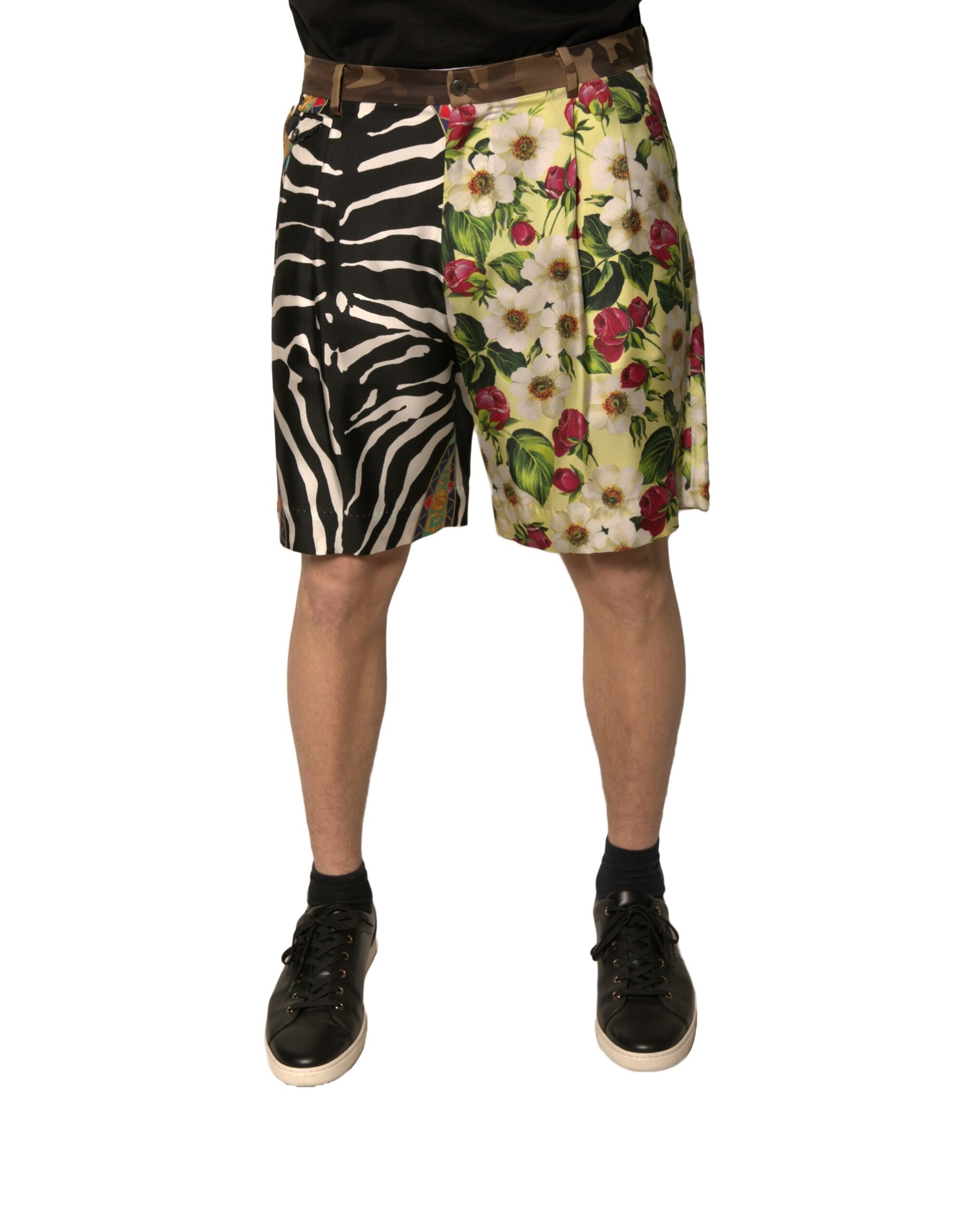Short chino en soie patchwork multicolore Dolce &amp; Gabbana pour homme