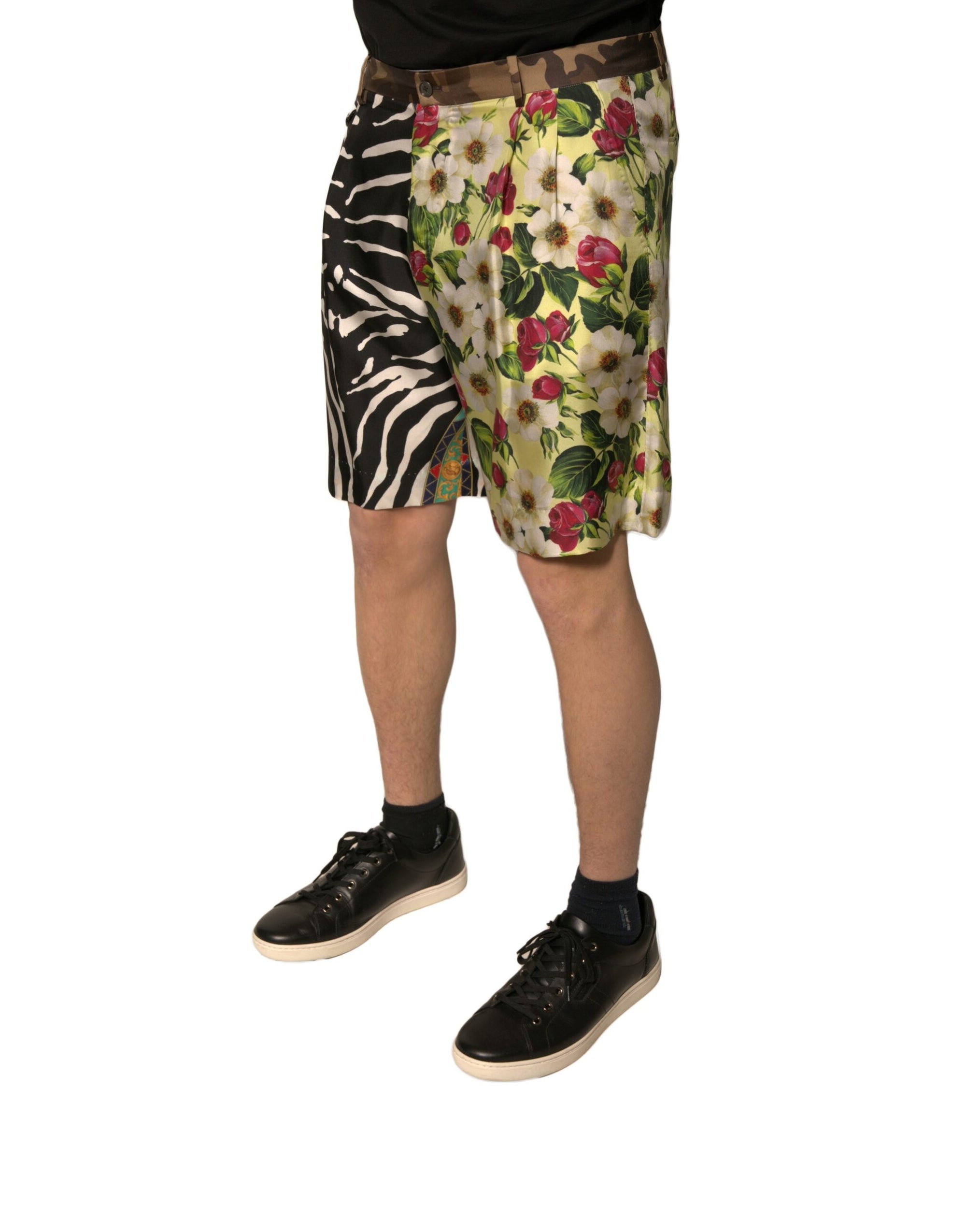 Short chino en soie patchwork multicolore Dolce &amp; Gabbana pour homme