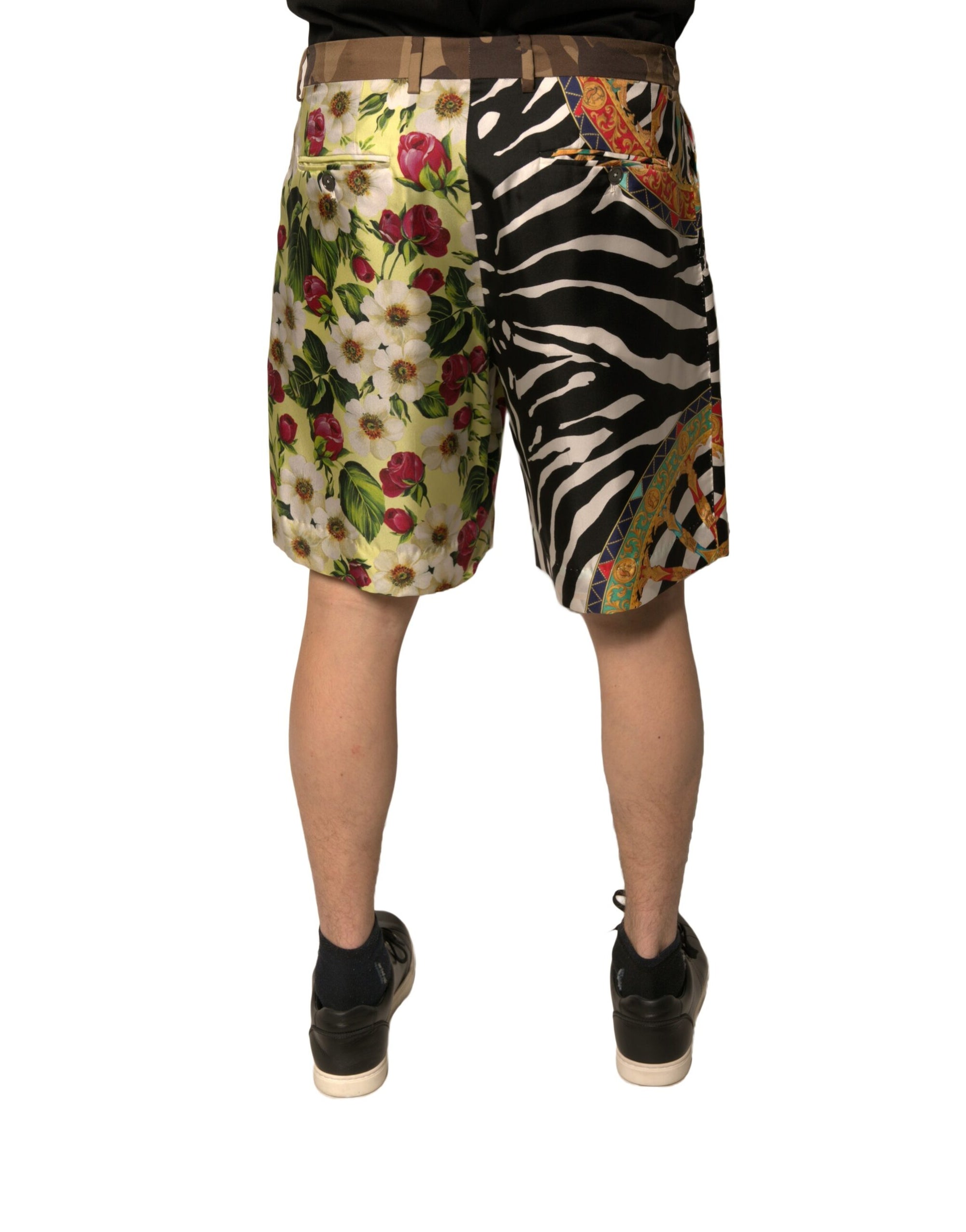 Short chino en soie patchwork multicolore Dolce &amp; Gabbana pour homme