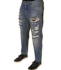 Dolce & Gabbana Blue Tattered Straight Cropped Denim Jeans