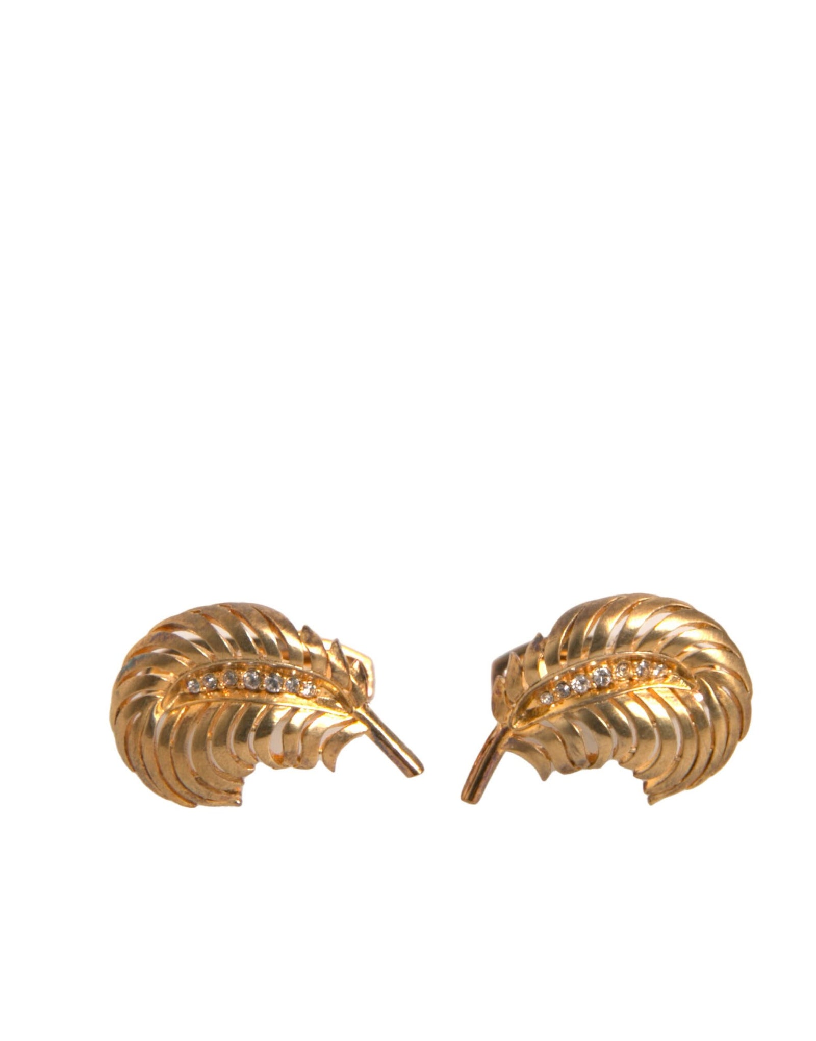 Dolce &amp; Gabbana Gold 925 Sterling Silver Crystal Leaf Cufflink