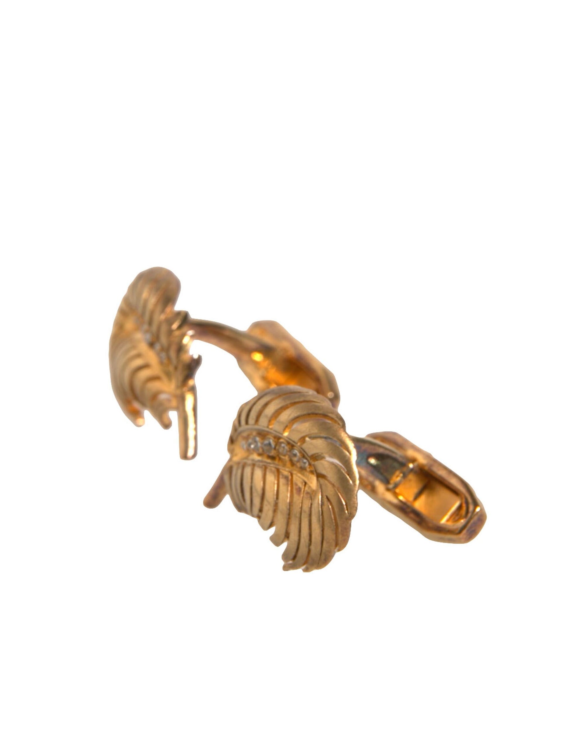 Dolce &amp; Gabbana Gold 925 Sterling Silver Crystal Leaf Cufflink