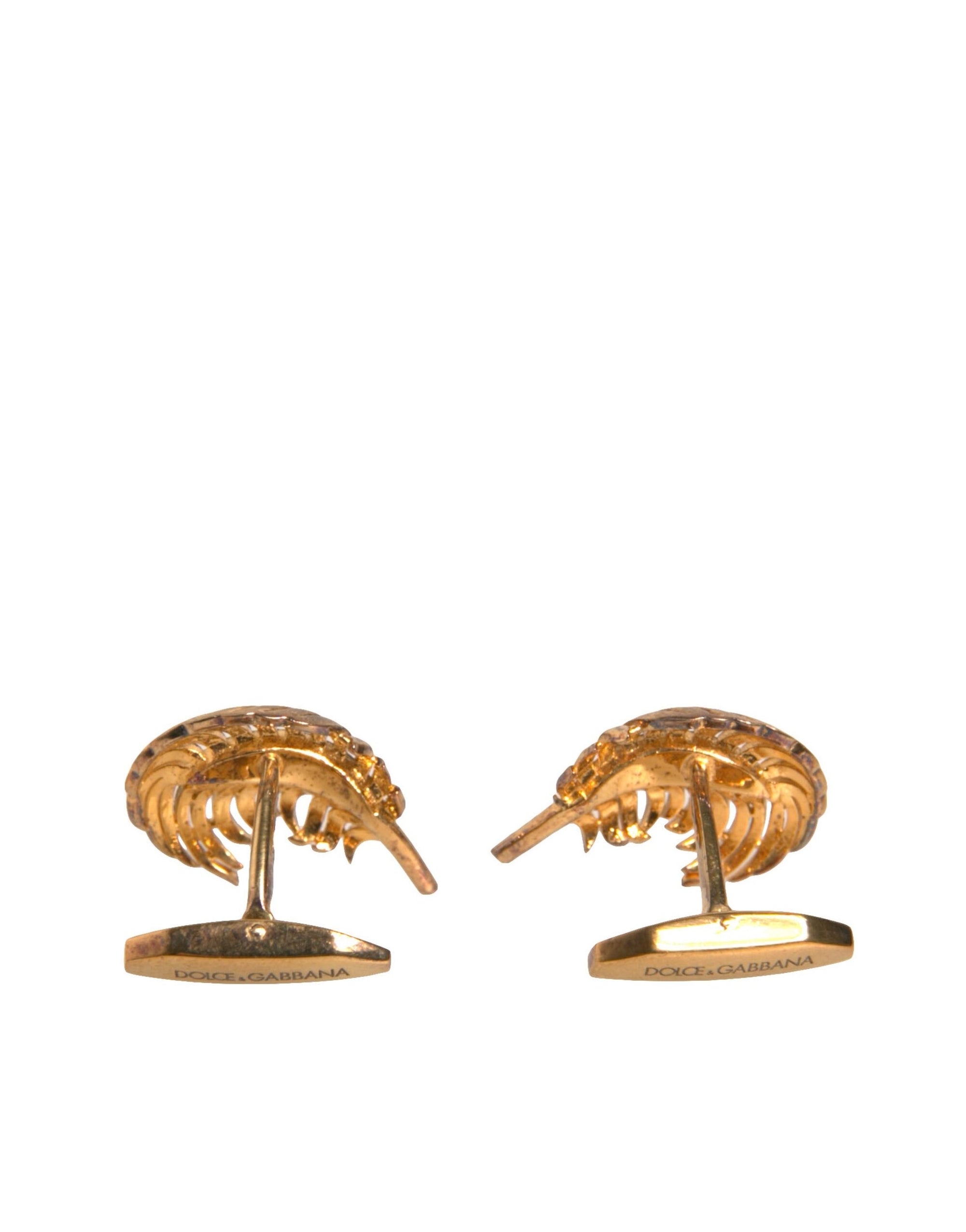 Dolce &amp; Gabbana Gold 925 Sterling Silver Crystal Leaf Cufflink