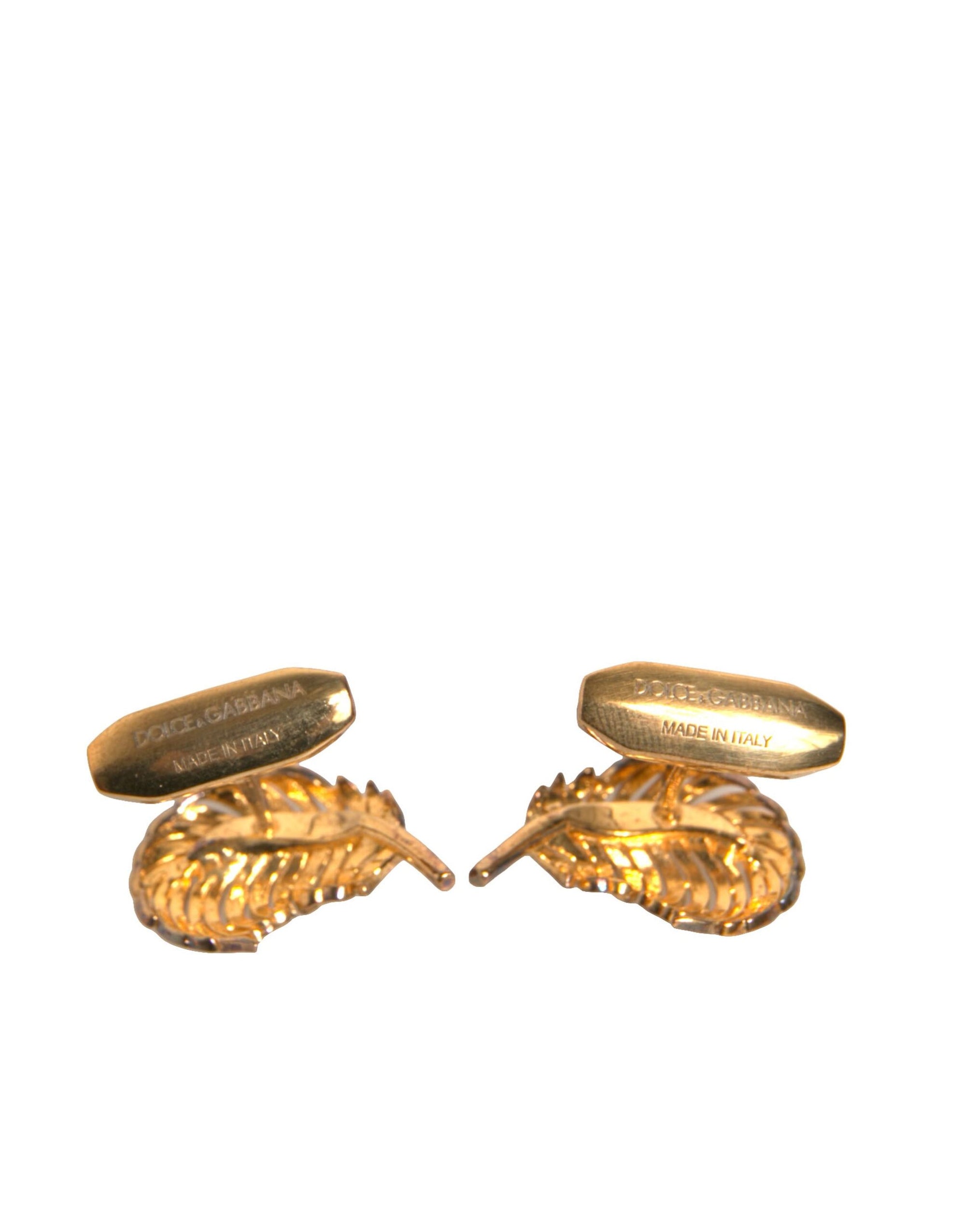 Dolce &amp; Gabbana Gold 925 Sterling Silver Crystal Leaf Cufflink