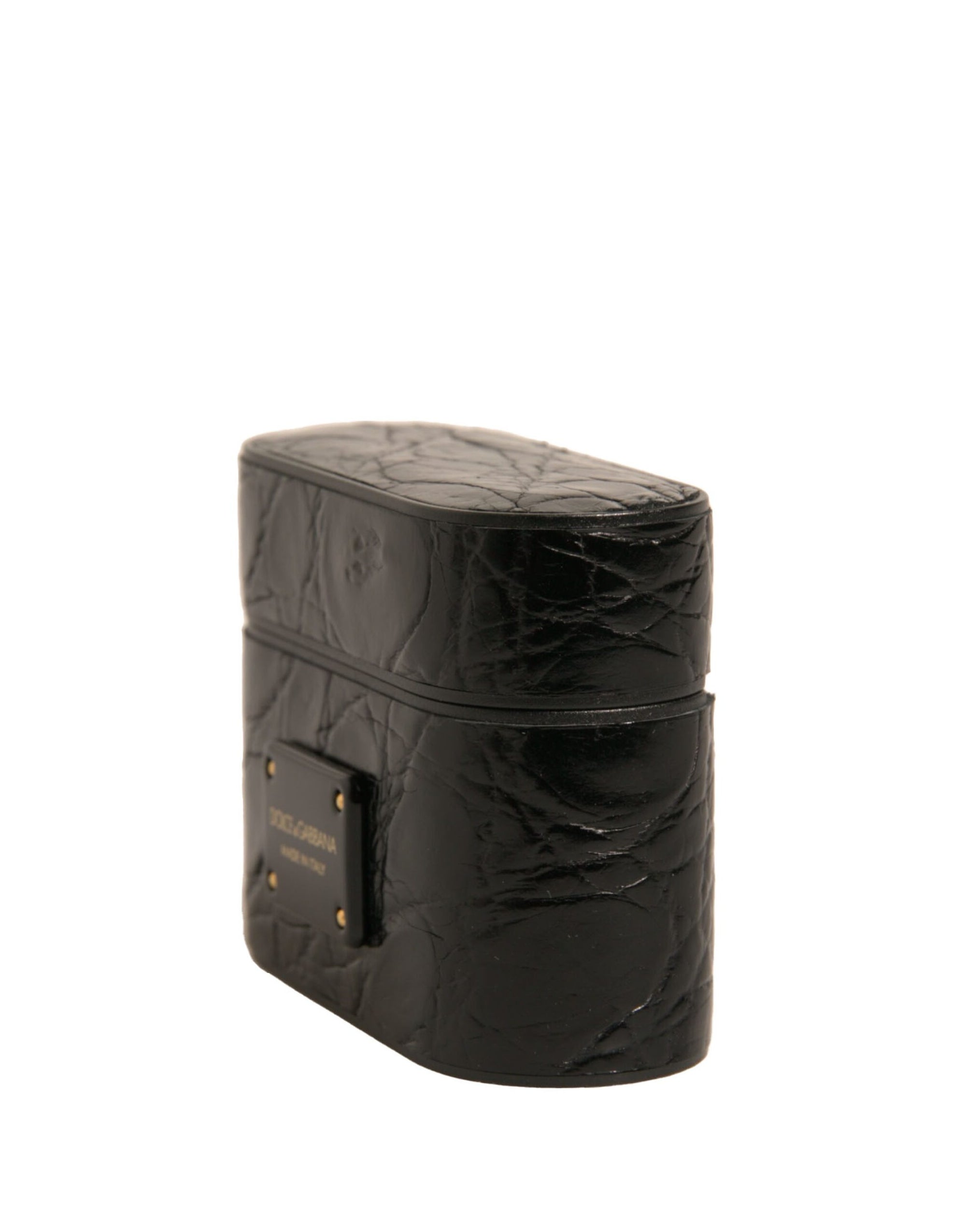 Étui pour Airpods Dolce & Gabbana en cuir noir avec logo en métal