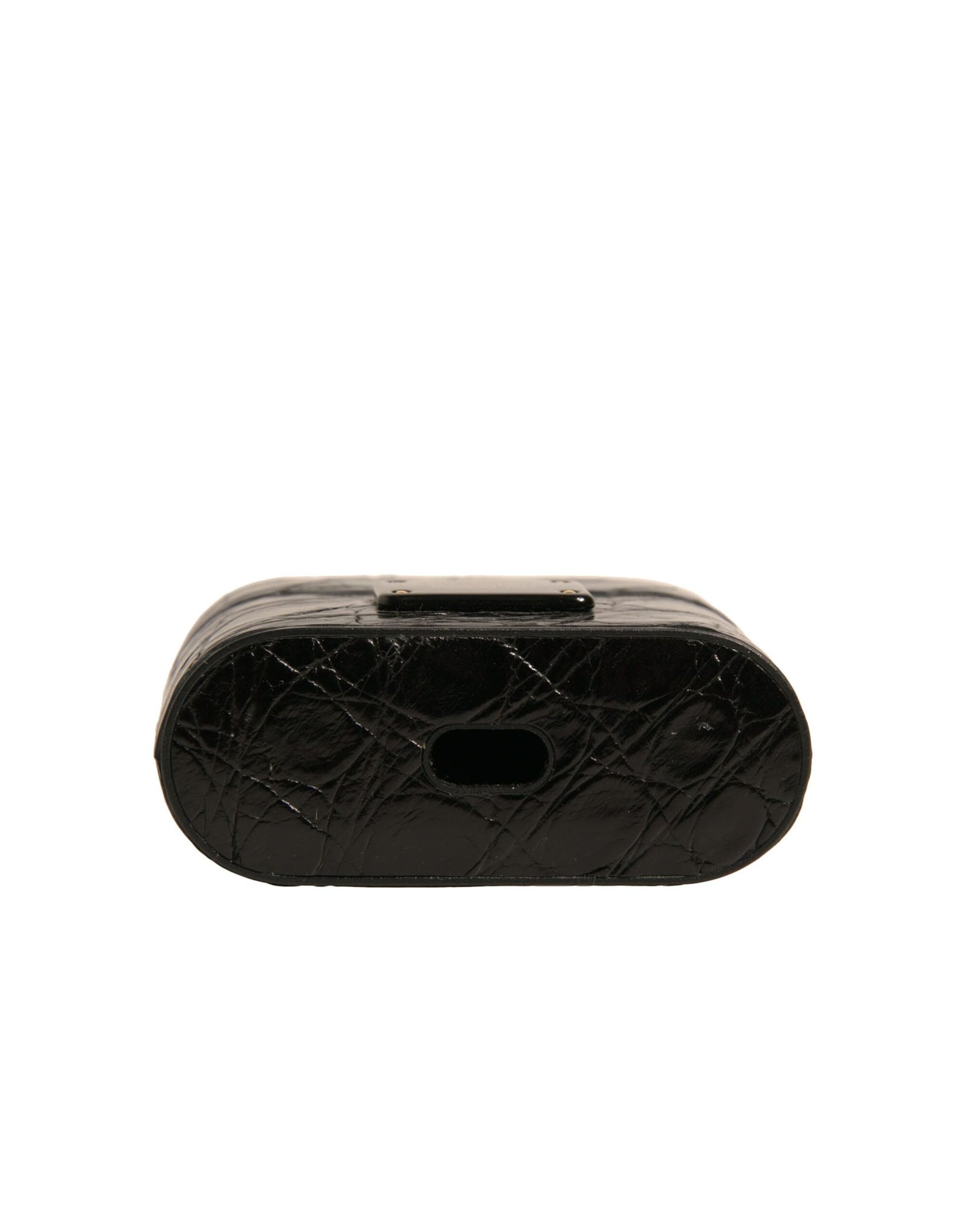 Étui pour Airpods Dolce & Gabbana en cuir noir avec logo en métal