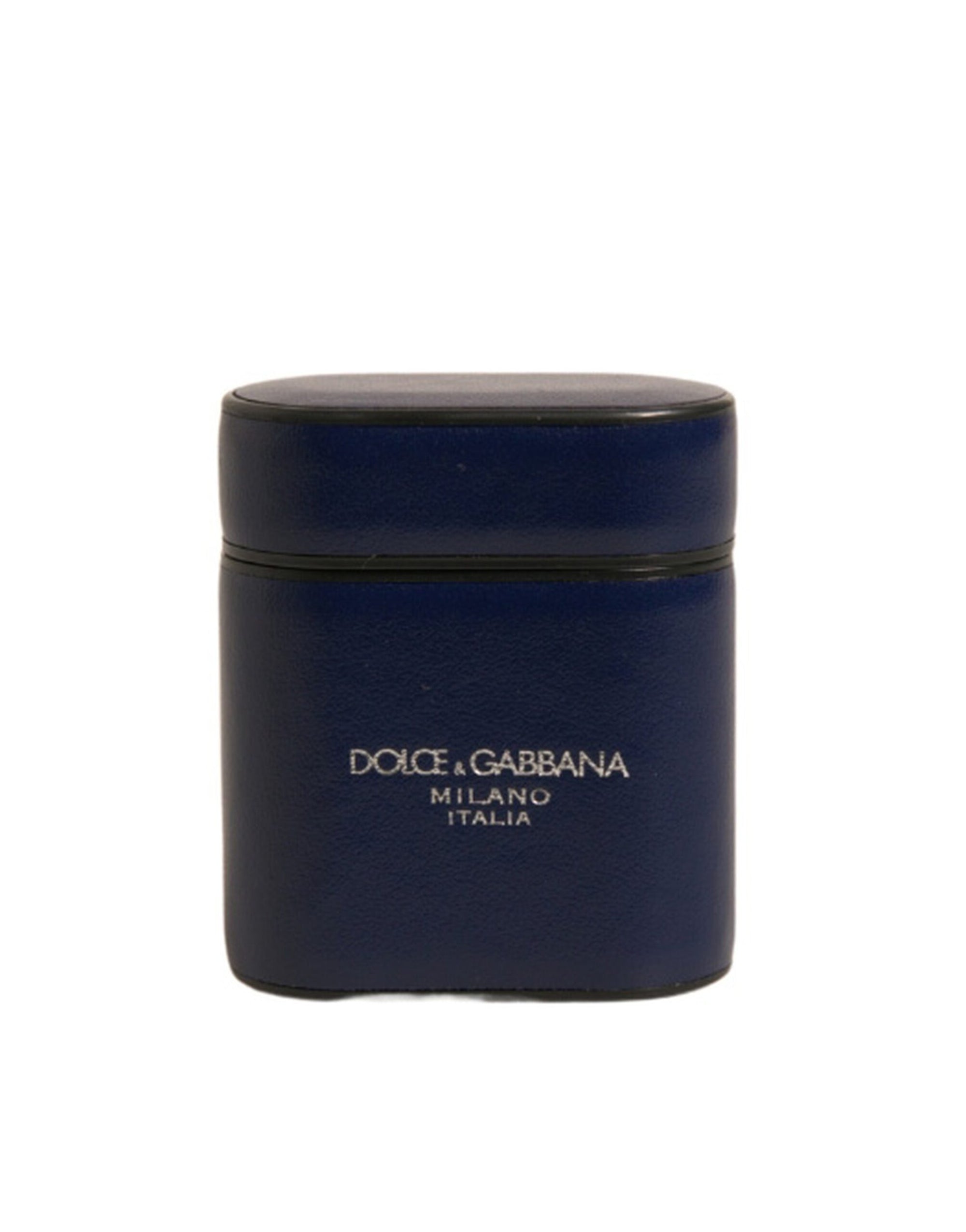 Étui à rabat pour Airpods en cuir bleu Dolce & Gabbana avec logo imprimé