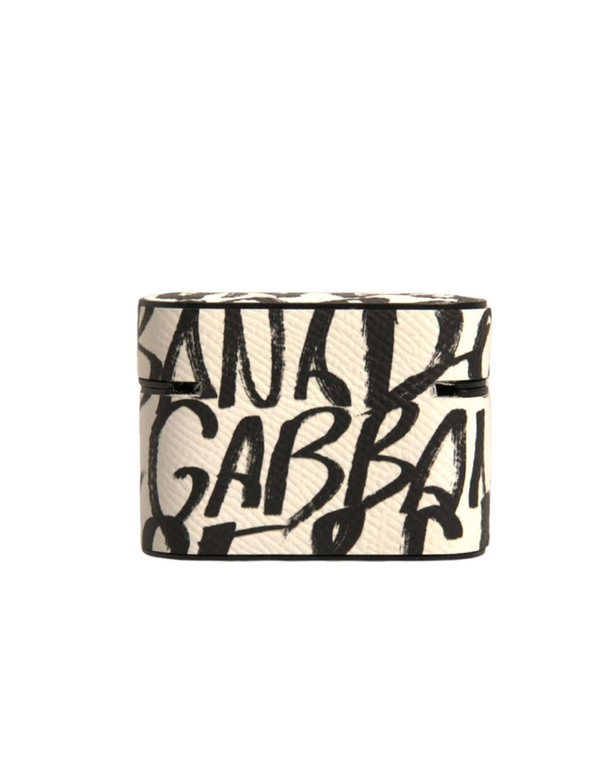 Étui pour Airpods Dolce & Gabbana en cuir noir et blanc avec logo en relief