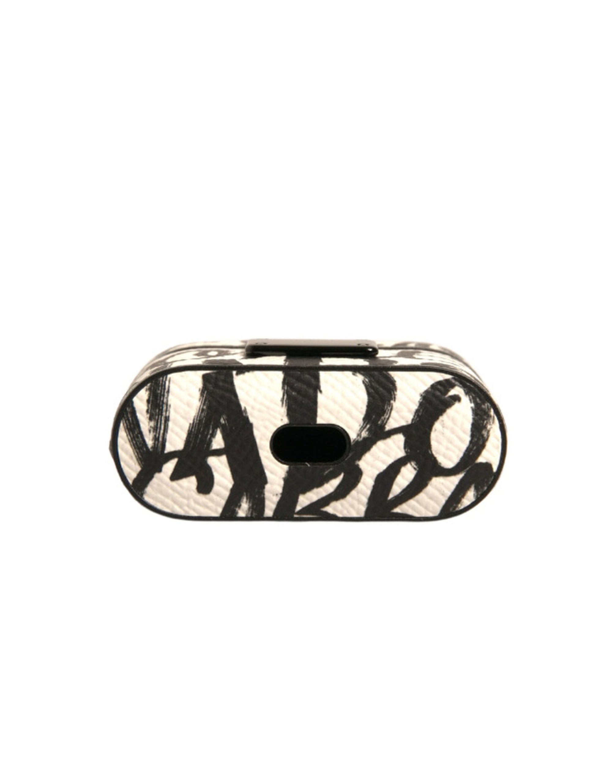Étui pour Airpods Dolce & Gabbana en cuir noir et blanc avec logo en relief