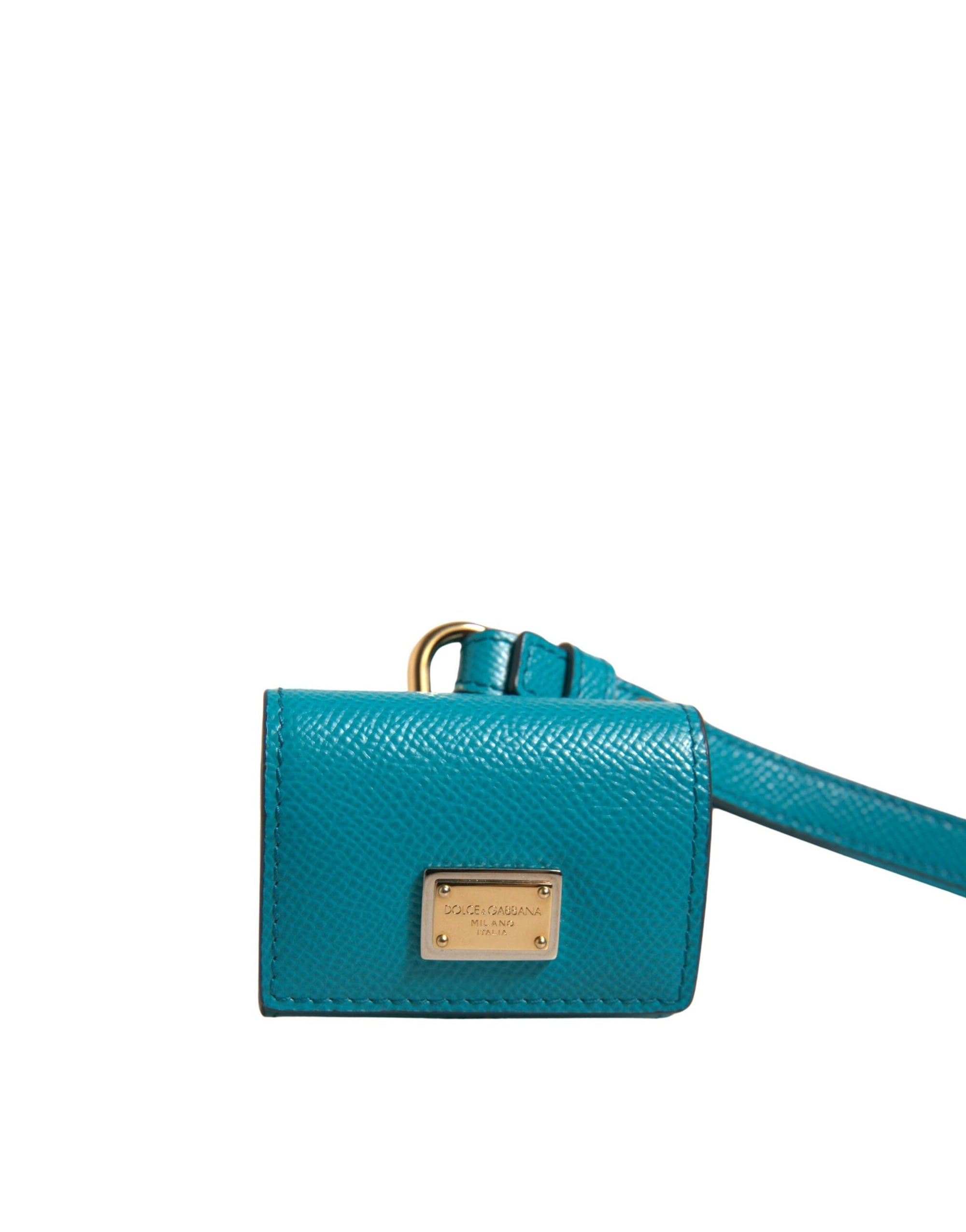 Étui pour Airpods Dolce & Gabbana avec plaque logo verte en cuir et bracelet en métal doré