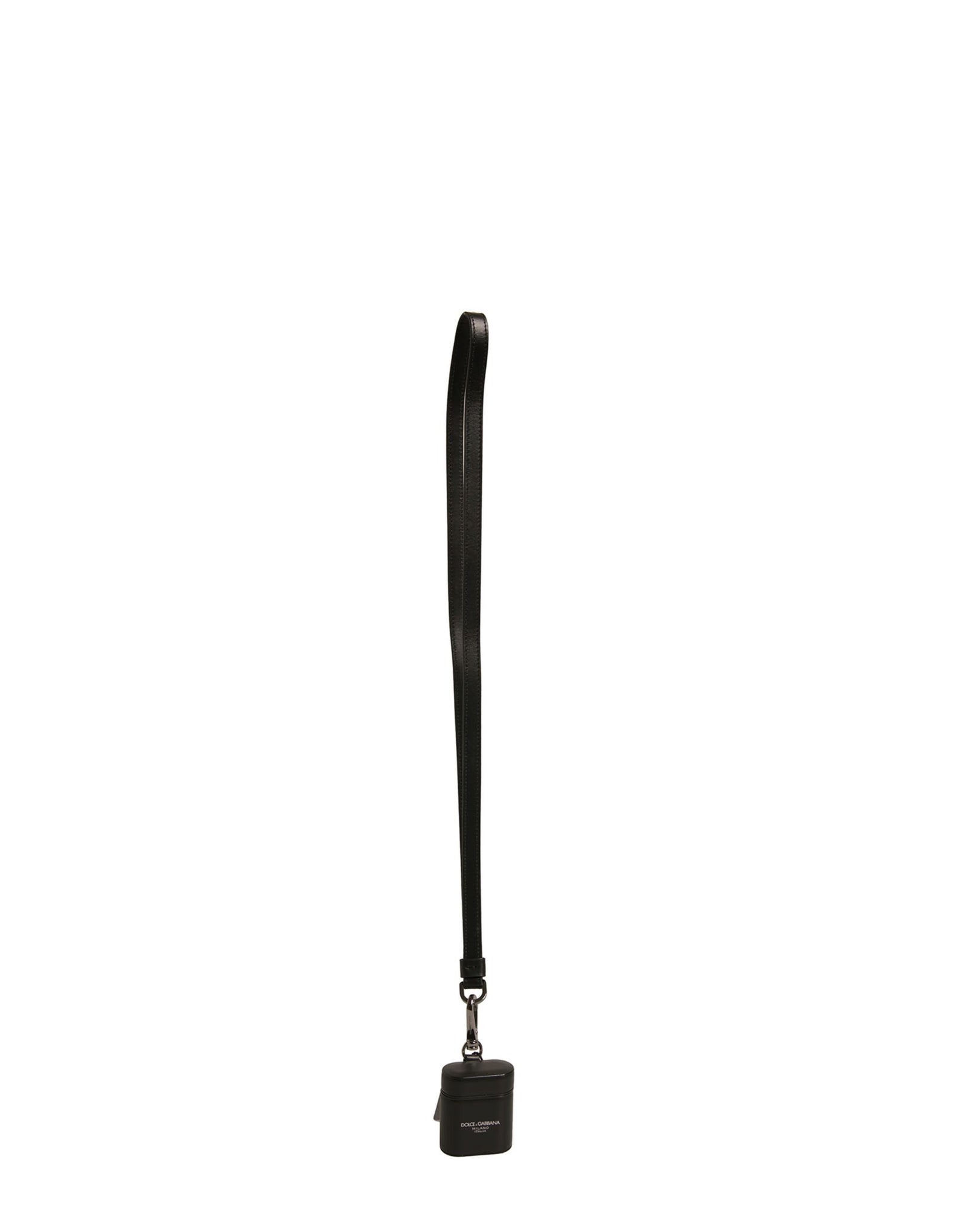 Étui pour Airpods Dolce & Gabbana en cuir noir avec logo et bracelet en métal argenté