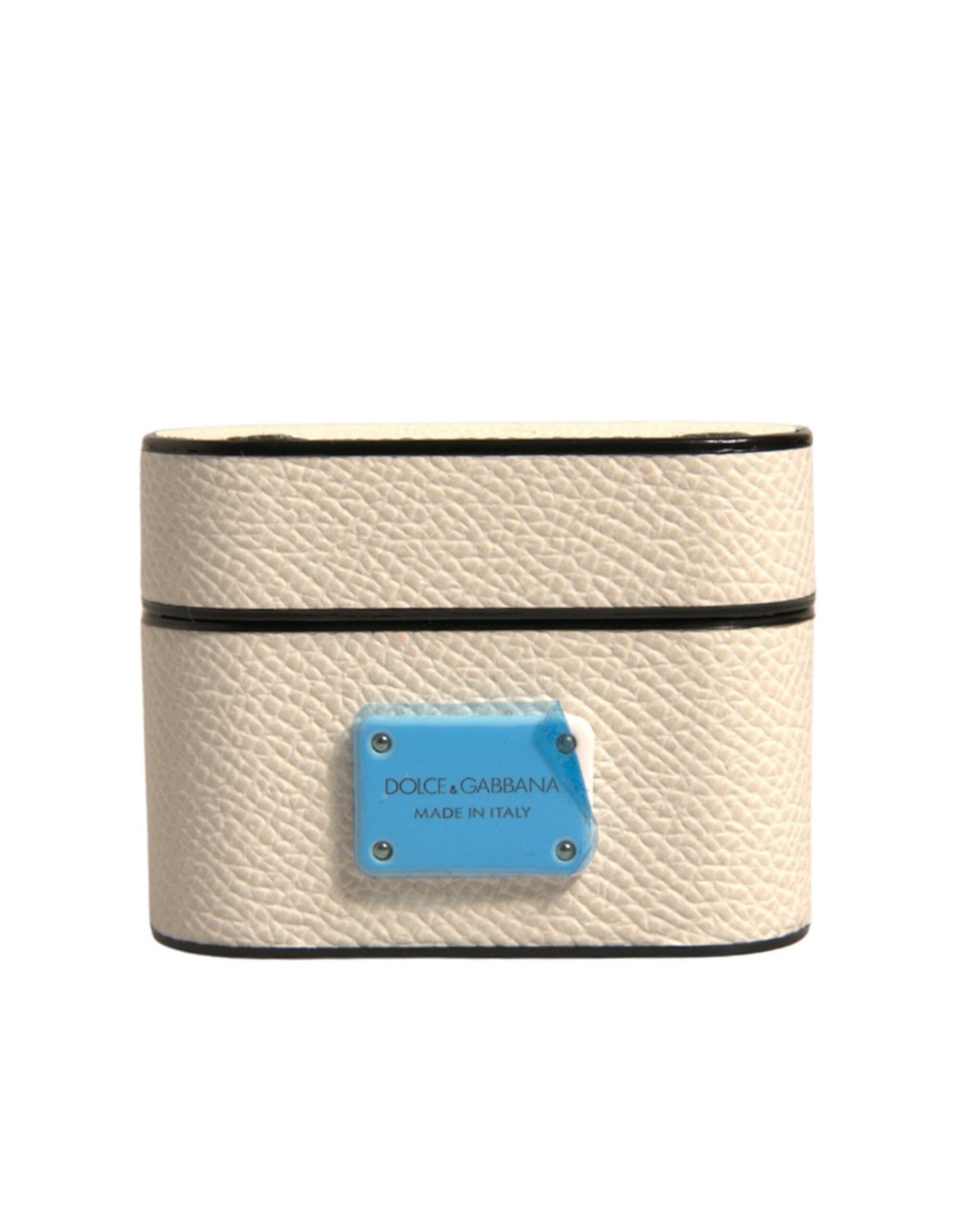 Étui pour Airpods Dolce & Gabbana en cuir blanc avec logo en métal