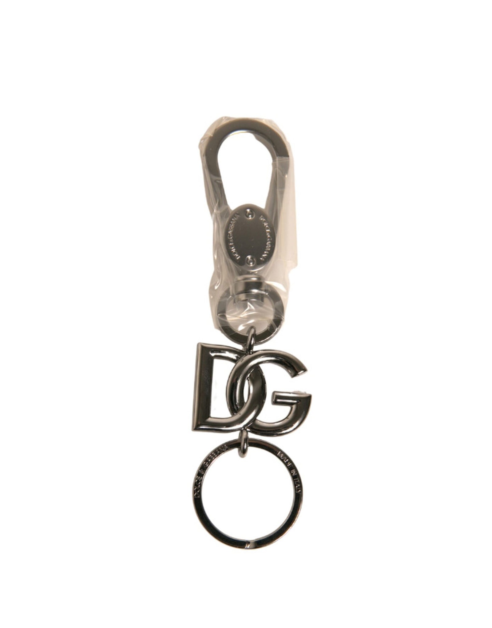 Dolce &amp; Gabbana Silver Brass DG Logo Keychain Metal Ring Keyring
