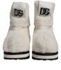 Dolce & Gabbana White Plush Logo Padded Mid Calf Boots Shoes