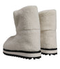 Dolce & Gabbana White Plush Logo Padded Mid Calf Boots Shoes