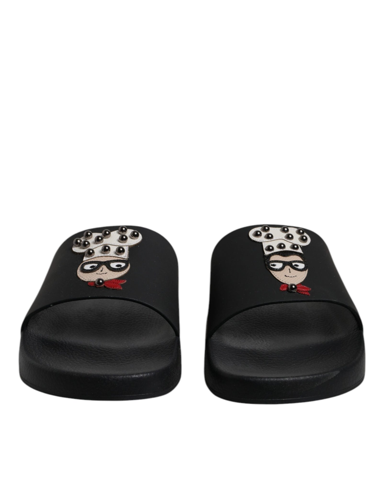 Sandales à enfiler en cuir noir Dolce &amp; Gabbana, chaussures de plage