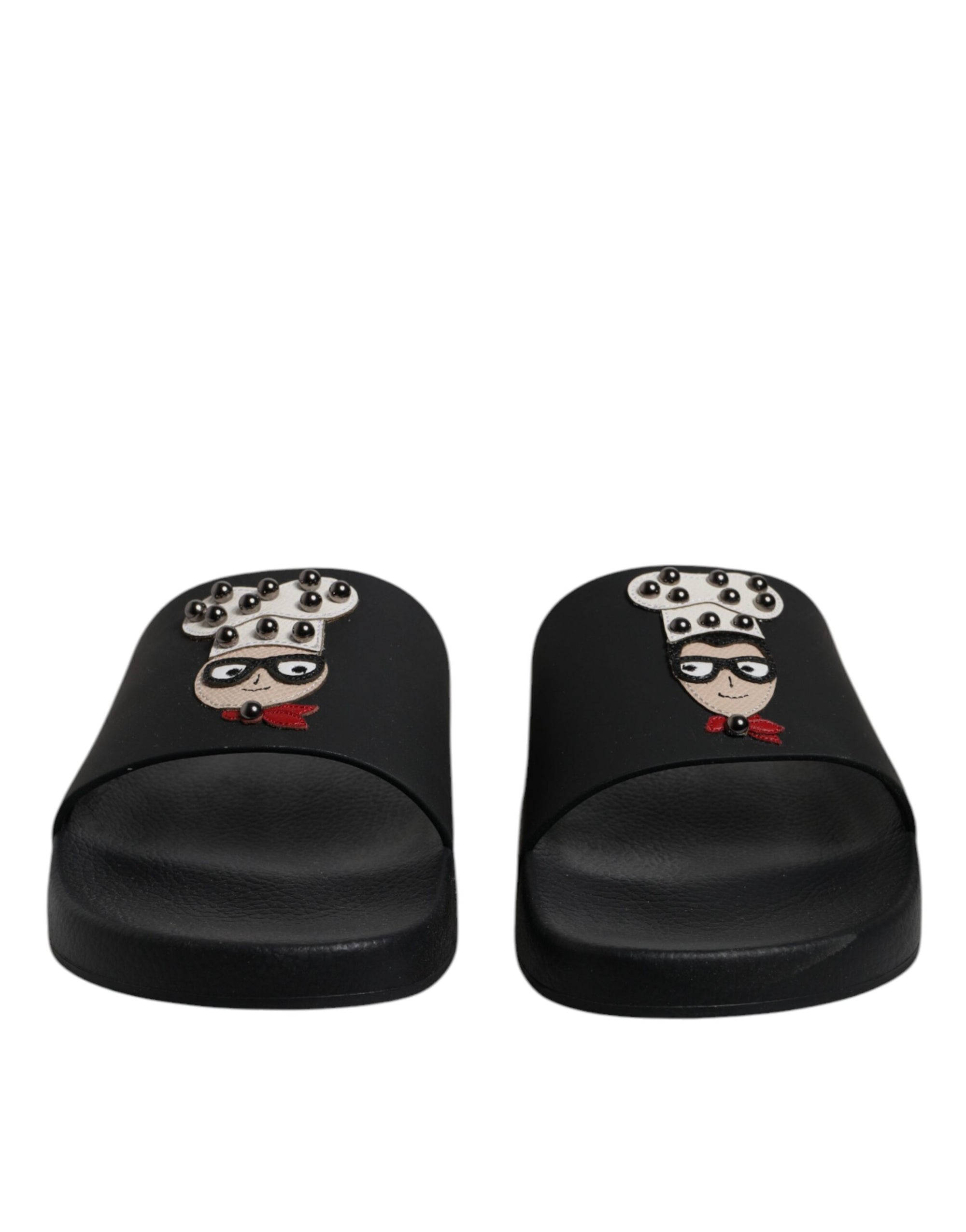 Sandales à enfiler en cuir noir Dolce &amp; Gabbana, chaussures de plage