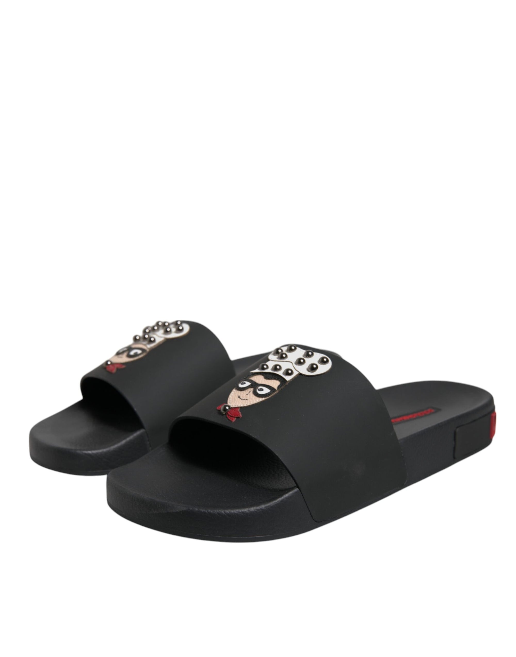 Sandales à enfiler en cuir noir Dolce &amp; Gabbana, chaussures de plage