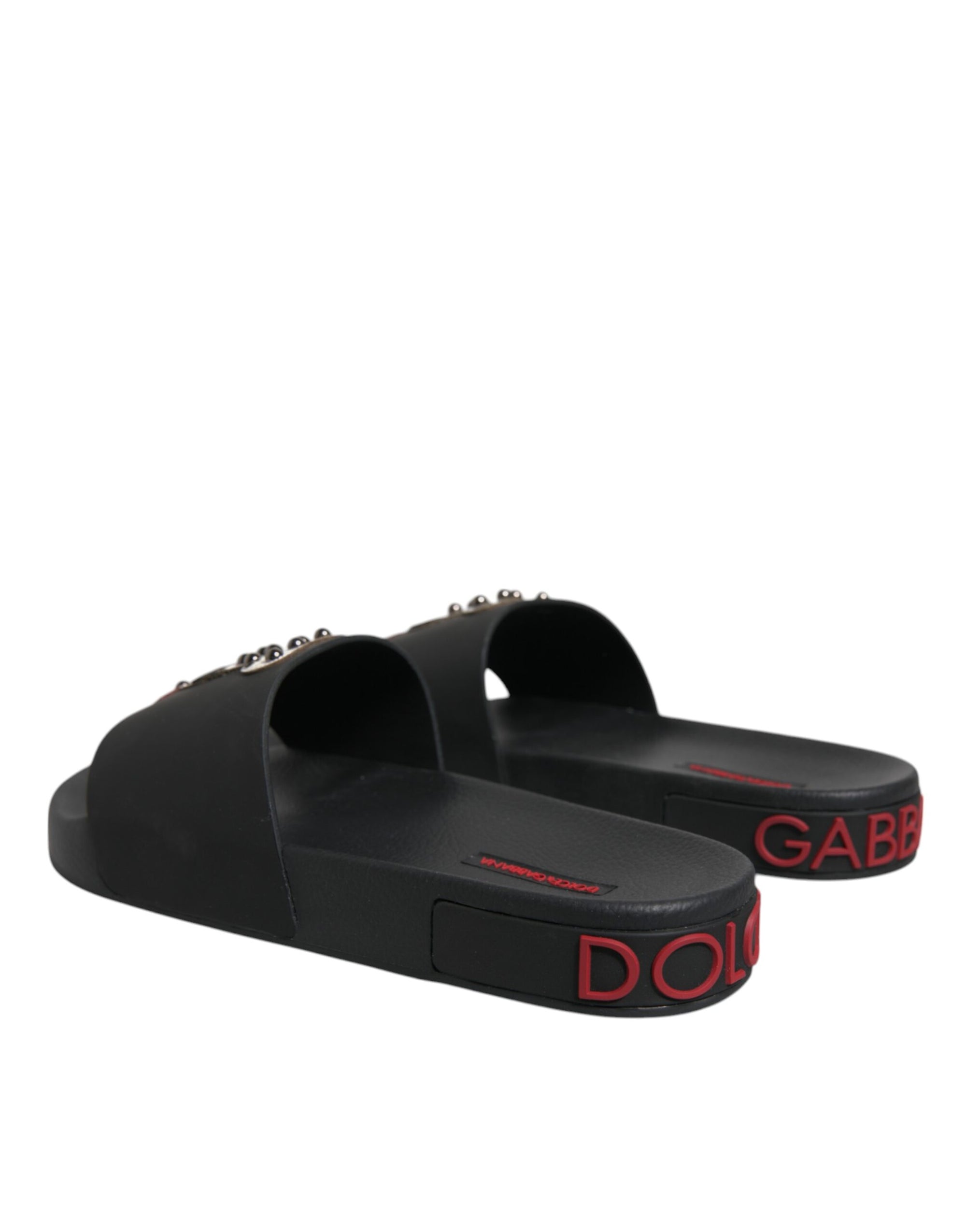 Sandales à enfiler en cuir noir Dolce &amp; Gabbana, chaussures de plage