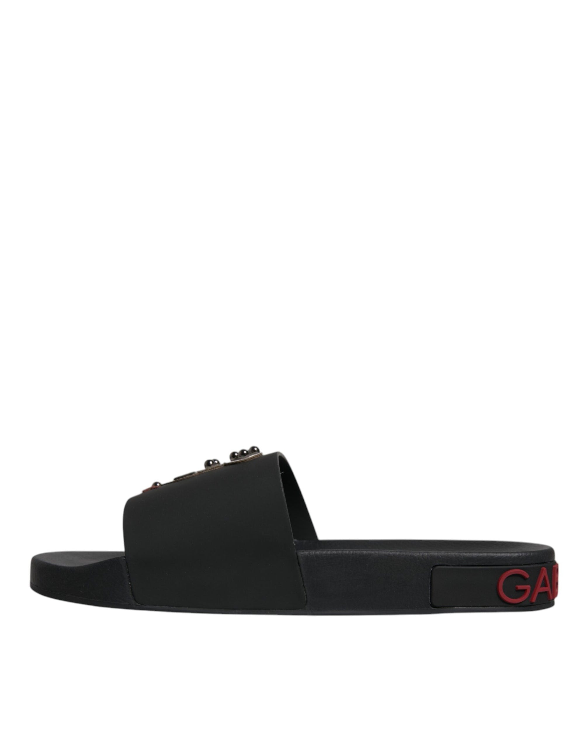 Sandales à enfiler en cuir noir Dolce &amp; Gabbana, chaussures de plage