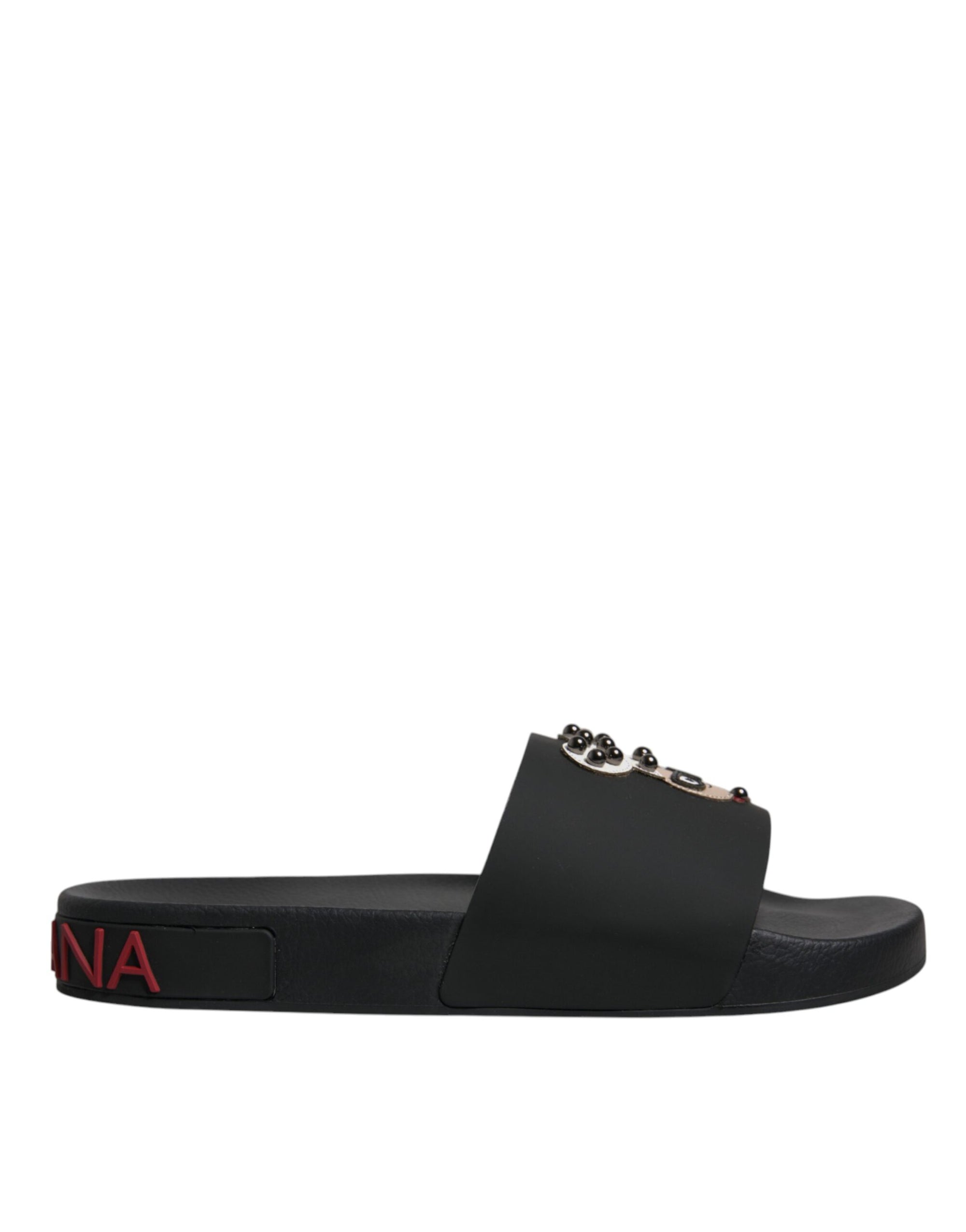 Sandales à enfiler en cuir noir Dolce &amp; Gabbana, chaussures de plage