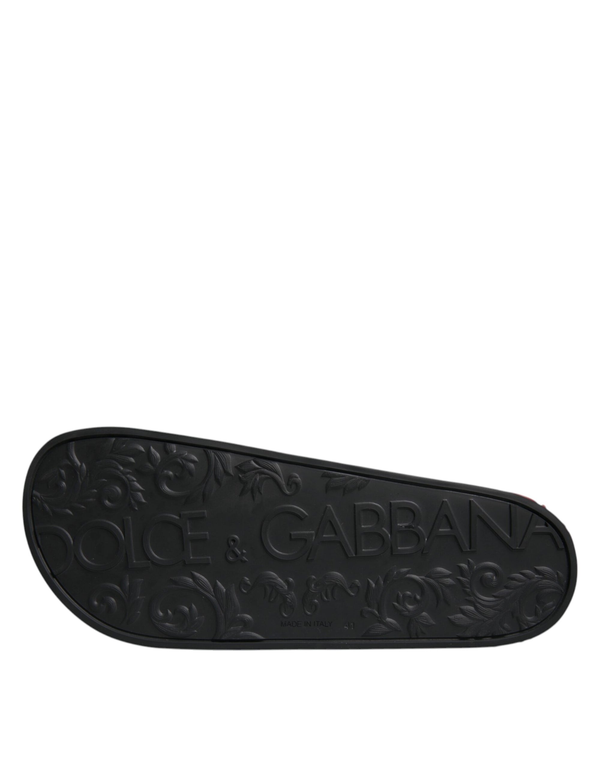 Sandales à enfiler en cuir noir Dolce &amp; Gabbana, chaussures de plage