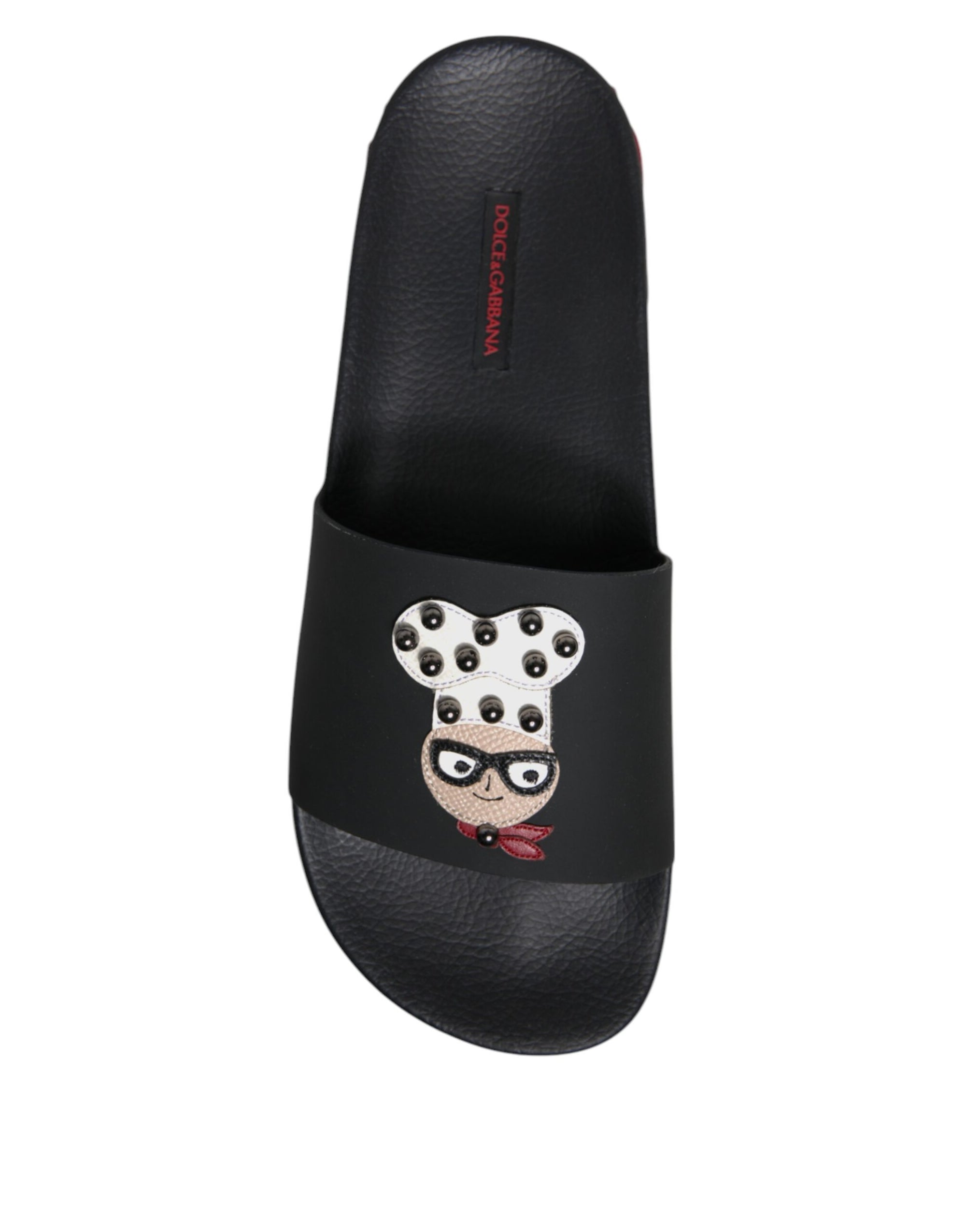 Sandales à enfiler en cuir noir Dolce &amp; Gabbana, chaussures de plage