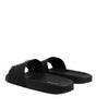 Dolce & Gabbana Black Divers Leather Flats Slides Sandals Beachwear Shoes